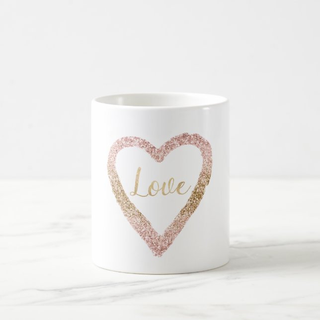 Rosa Rosa Glitzer Liebe Herz Kaffeetasse (Mittel)