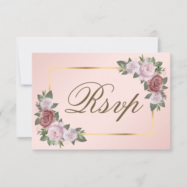 Rosa Rosa Gold Wedding RSVP Card Auswahl Karte (Vorderseite)
