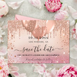 Rosa Rosa Goldballons Save The Date<br><div class="desc">Eine gmädchenhafte und trendige Save the Date-Karte für eine Quinceañera,  15. Geburtstagsfeier. Rosa,  goldene Rose mit Imitaten,  Tropfen,  Glitzern und Ballons mit Glitzer. Personalisieren und fügen Sie Datum und Name/Alter hinzu. Der Text: Save the Date ist mit einem großen angesagten,  handgeschriebenen Stilskript geschrieben.</div>