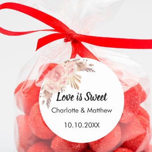 Rosa Rosa Goldblume Pampas Hochzeit Liebe ist Swee Runder Aufkleber