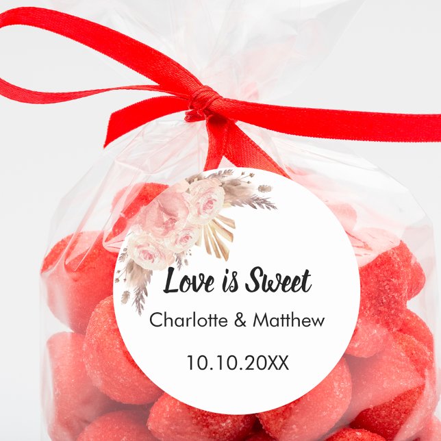 Rosa Rosa Goldblume Pampas Hochzeit Liebe ist Swee Runder Aufkleber (Von Creator hochgeladen)