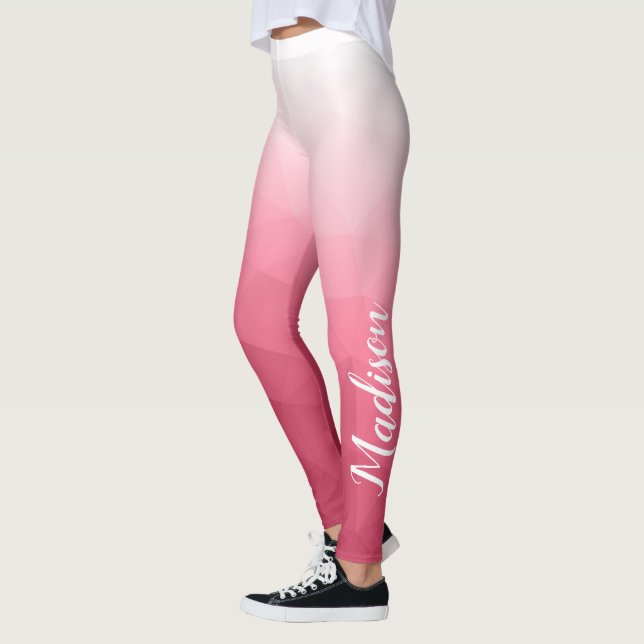 Rosa rosa Gradient Geometric Mesh Pattern Name Leggings (Links)