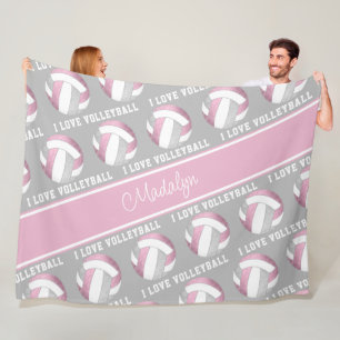 rosa-rosa-graue Liebe-Volleyballsportart Fleecedecke