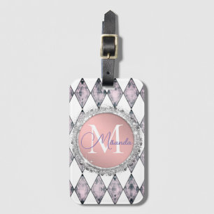 Rosa Rosa Harlequin Glitzer Monogram Personalisier Gepäckanhänger