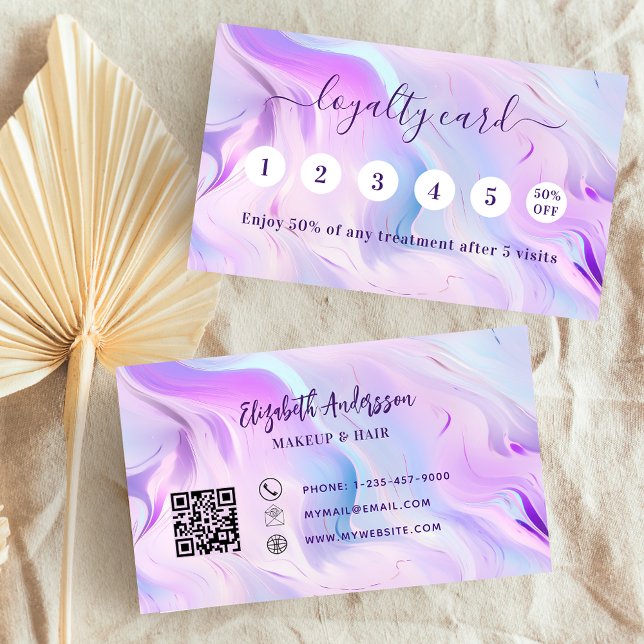 Rosa rosa holograpischer Qr-Code Treuekarte (Von Creator hochgeladen)