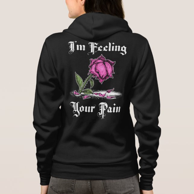 Rosa Rosa in Verzweiflung Weißer Text vorne und hi Hoodie (Rückseite)