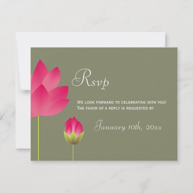 Rosa Rosa Lotus Blume grün Hochzeit Rsvp Reaktion Einladung (Vorderseite)