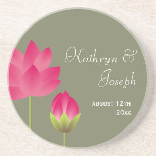 Rosa Rosa Lotus Blume Moderne Tee Grün Hochzeit Sandstein Untersetzer