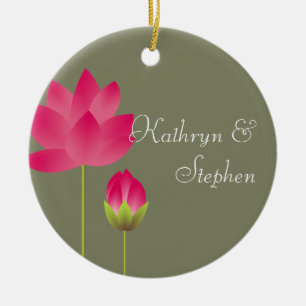 Rosa Rosa Lotus Blume Modernes grünes Hochzeitspaa Keramikornament