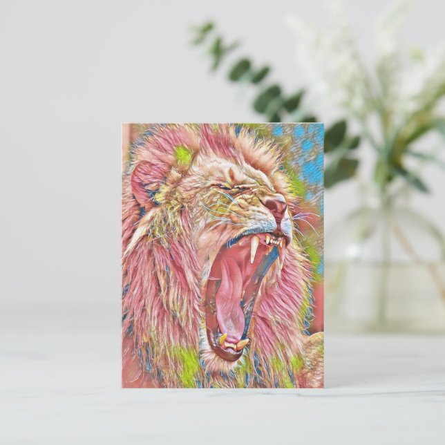 Rosa-Rosa-Löwe Postkarte (Stehend Vorderseite)