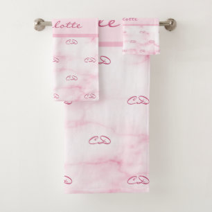 Rosa-rosa-Marmor-Monogramm-Initialen Badhandtuch Set