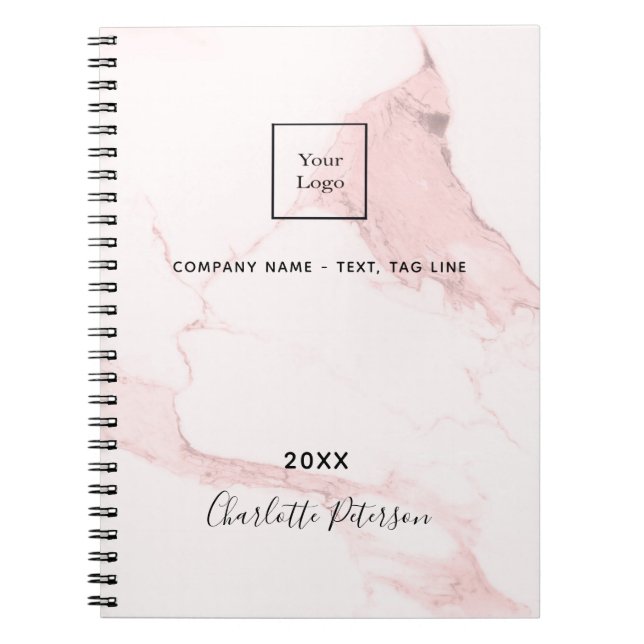 Rosa Rosa Marmor Name elegantes Firmenlogo Notizblock (Vorderseite)