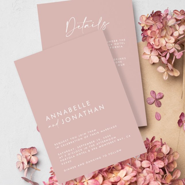 Rosa Rosa Minimal einfache Hochzeitdetails QR-Code Einladung (Von Creator hochgeladen)