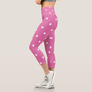 Rosa Rosa mit weißen Punkten Capri Leggings