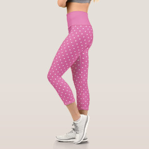 Rosa Rosa mit weißen Punkten Capri Leggings