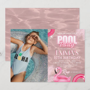 Rosa Rosa Modernes Drehbuch Pool Geburtstagsparty Einladung