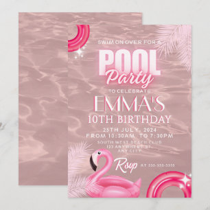 Rosa Rosa Modernes Drehbuch Pool Geburtstagsparty Einladung