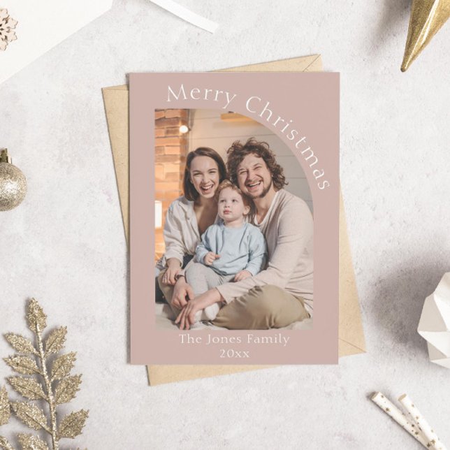 Rosa Rosa Modernes Foto Weihnachten (blush pink arch modern boho christmas card photo)