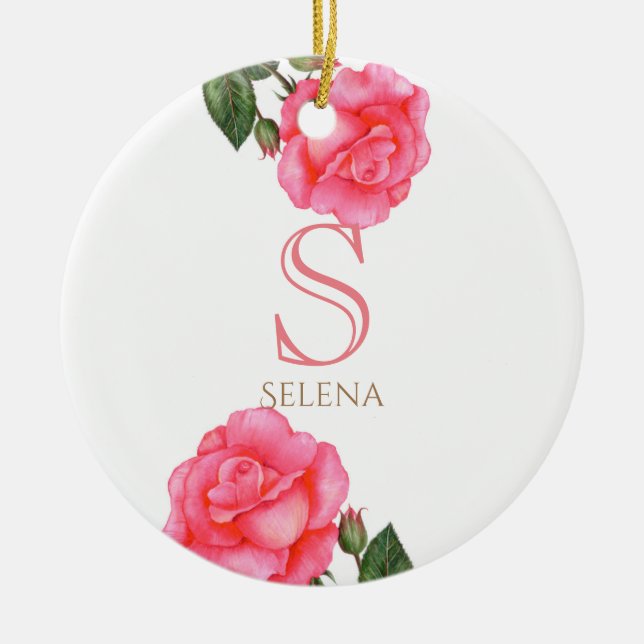 Rosa-Rosa-Monogramm der botanischen Blumenkunst Keramik Ornament (Vorne)