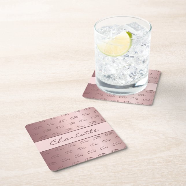 Rosa Rosa-Monogramm-Initialname Rechteckiger Pappuntersetzer (Vor Ort)