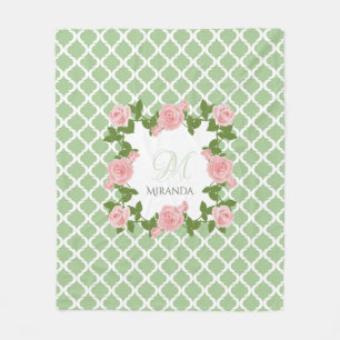 Rosa Rosa-Monogramm mit nilgrünem Quatrefolie, mit Fleecedecke