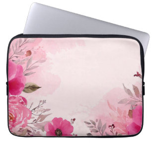 Rosa Rosa Notebook-Ärmel der Blume mit Wasserfarbe Laptopschutzhülle