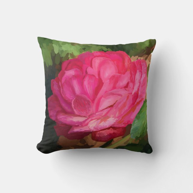 Rosa-Rosa-Ölmalerei Kissen (Vorderseite)