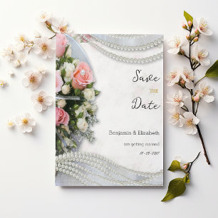 Rosa Rosa-Perle im Vintagen Stil Save the Date Einladung