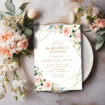 Rosa-Rosa-Probe Einladung<br><div class="desc">Ein schönes,  modernes Design mit einem goldenen geometrischen Rahmen in den Imitaten,  der den Text umgibt,  und den schönen Blume in Aquarellfarbe Rosa. Ein perfektes Thema für die Hochzeit im Frühjahr und Sommer. Der Goldtext und die Farben auf dieser Probe Dinner Einladung Vorlage können personalisiert sein.</div>