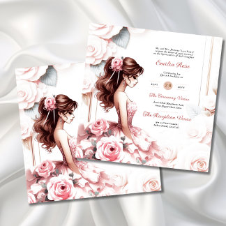 Rosa Rosa Quinceanera Zeremonie Empfang Einladung