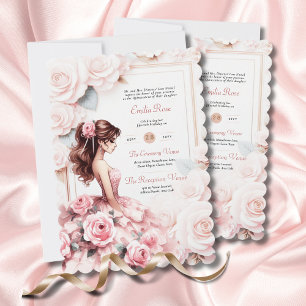 Rosa Rosa Quinceanera Zeremonie Empfang Einladung