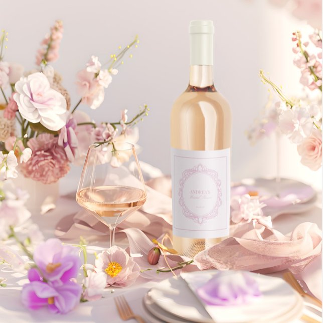 Rosa Rosa Romantisches Vintages Brautparty Weinetikett (Blush Pink Romantic Vintage Bridal Shower Wine Label)