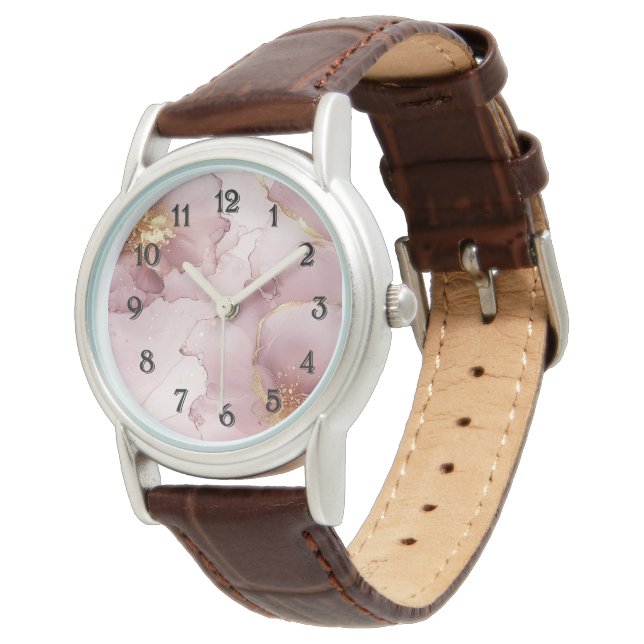 Rosa Rosa Rosa Bloral Armbanduhr (Schrägansicht)