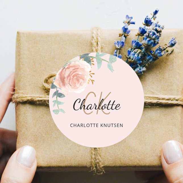 Rosa Rosa Rosa Blütenröschchen Eukalyptus Vielen D Runder Aufkleber (Von Creator hochgeladen)