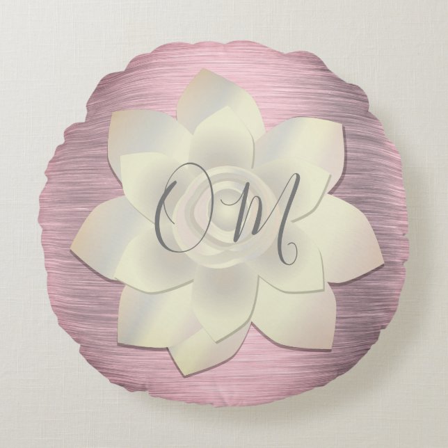 Rosa Rosa Rosa Elegante Lotus OM  Rundes Kissen (Vorderseite)