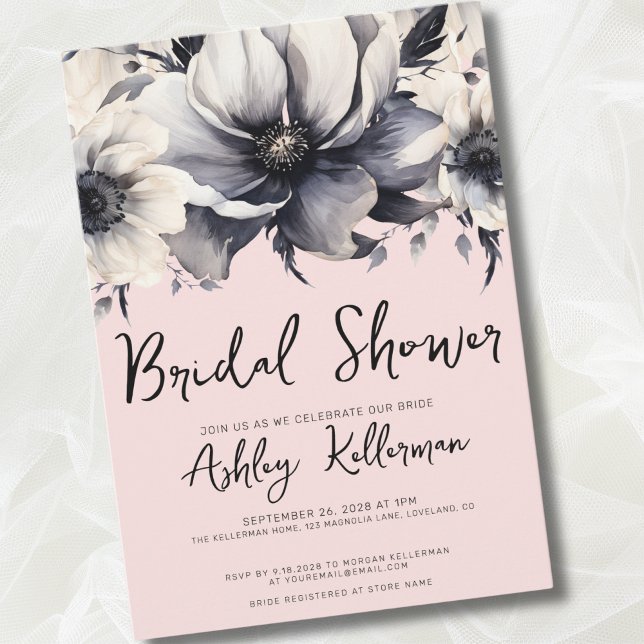 Rosa Rosa Rosa Elegantes botanisches Brautparty Einladung (Watercolor Elegant Floral Blush Pink Bridal Shower Invitation)