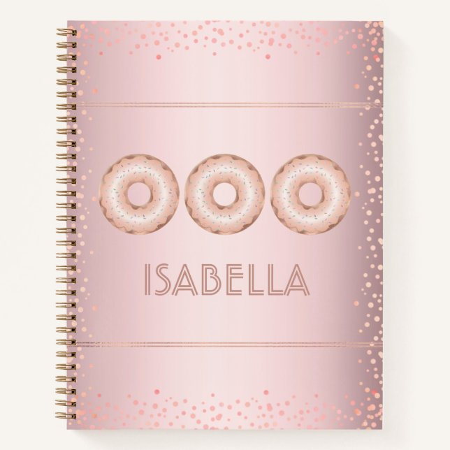 Rosa Rosa Rosa Glitzer Donuts Name modern mädchenh Notizbuch (Vorderseite)