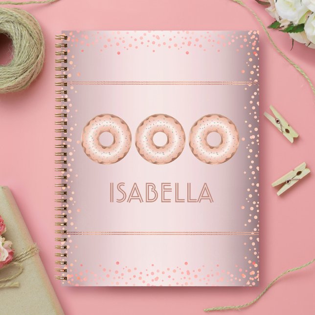 Rosa Rosa Rosa Glitzer Donuts Name modern mädchenh Notizbuch (Von Creator hochgeladen)