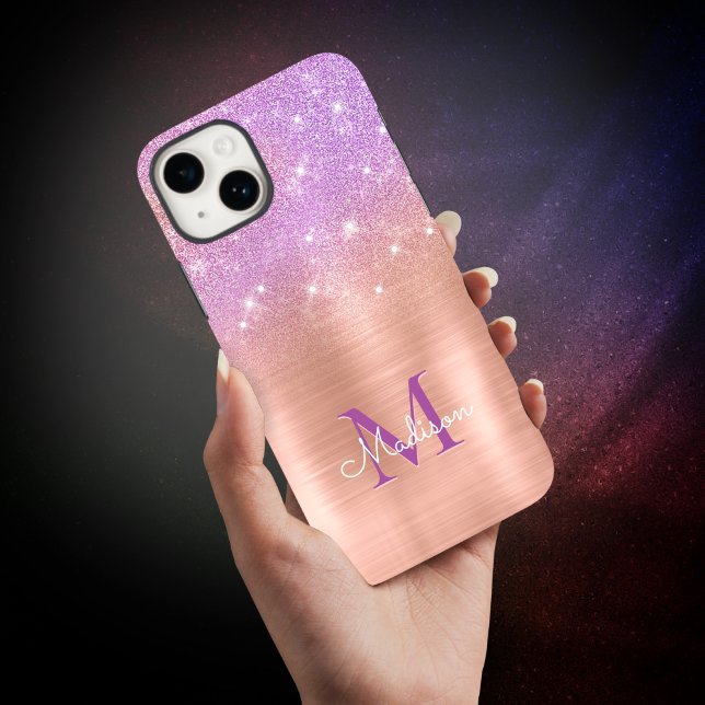 Rosa Rosa Rosa Glitzer Monogramm Case-Mate iPhone Hülle (Von Creator hochgeladen)