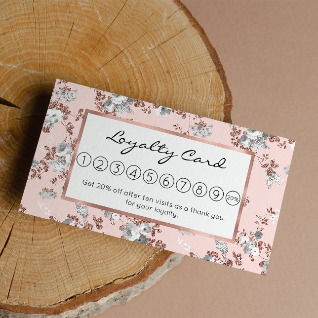 Rosa Rosa-Rosa-Glitzer Treuekarte (Modern blush pink white rose gold glitter floral loyalty card )