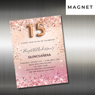 Rosa Rosa-Rosa-Goldmagnet aus Quinceanera Magnetkarte