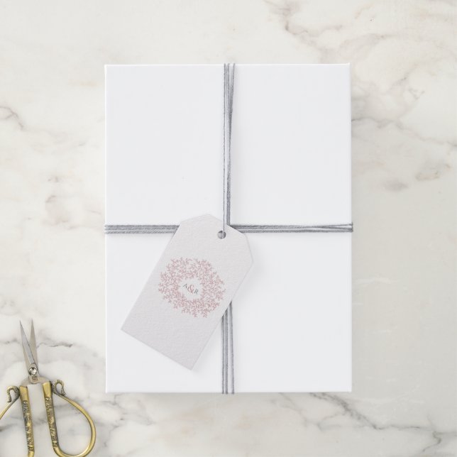 Rosa Rosa Rosa-Kreis der Blätter-Monogramm-Hochzei Geschenkanhänger (Mit Garn)