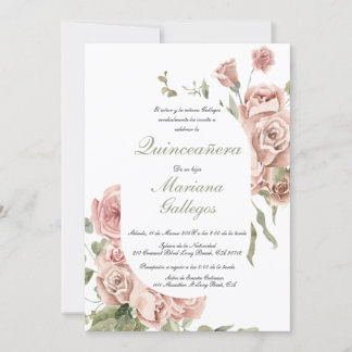 Rosa Rosa Rosa Quinceanera Einladung