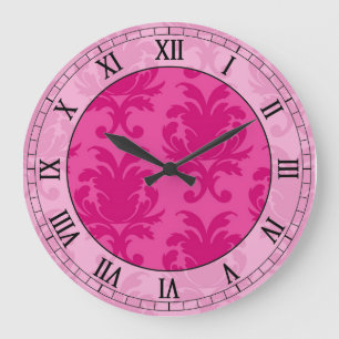 Rosa rosa rosa rosa römische Damastenziffern Große Wanduhr