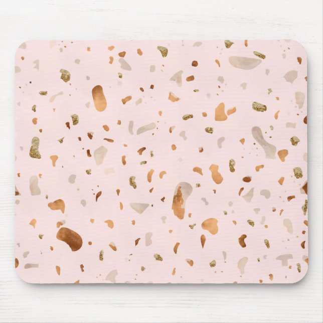 Rosa Rosa Rosa Terrazzo mit goldfarbenen Kupfer-Sp Mousepad (Vorne)