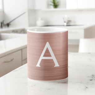 Rosa Rosa - Rose Gold Metallischer Monogramm Name Kaffeetasse