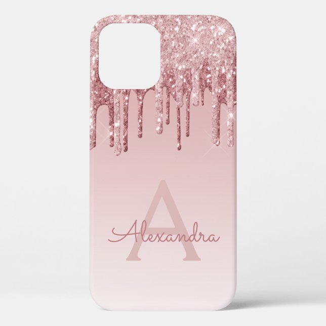 Rosa Rosa - Rose Gold Sparkor Glitzer Monogramm Case-Mate iPhone Hülle (Rückseite)