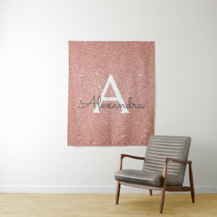 Rosa Rosa - Rose Gold Sparkor Glitzer Monogramm Wandteppich