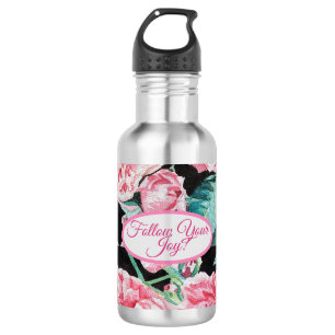 Rosa rosa Rosen florales Muster 'Folge deiner Freu Edelstahlflasche