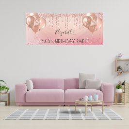 Rosa Rosa Rosengoldballons zum Geburtstag Glitzer Banner